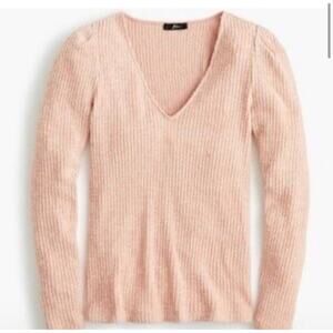 J. Crew Puff Sleeved Soft Ribbed V-Neck Sweater